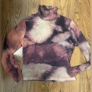 St. John sport Tie-Dye marble sheer Turtleneck Long Sleeve Top small watercolor